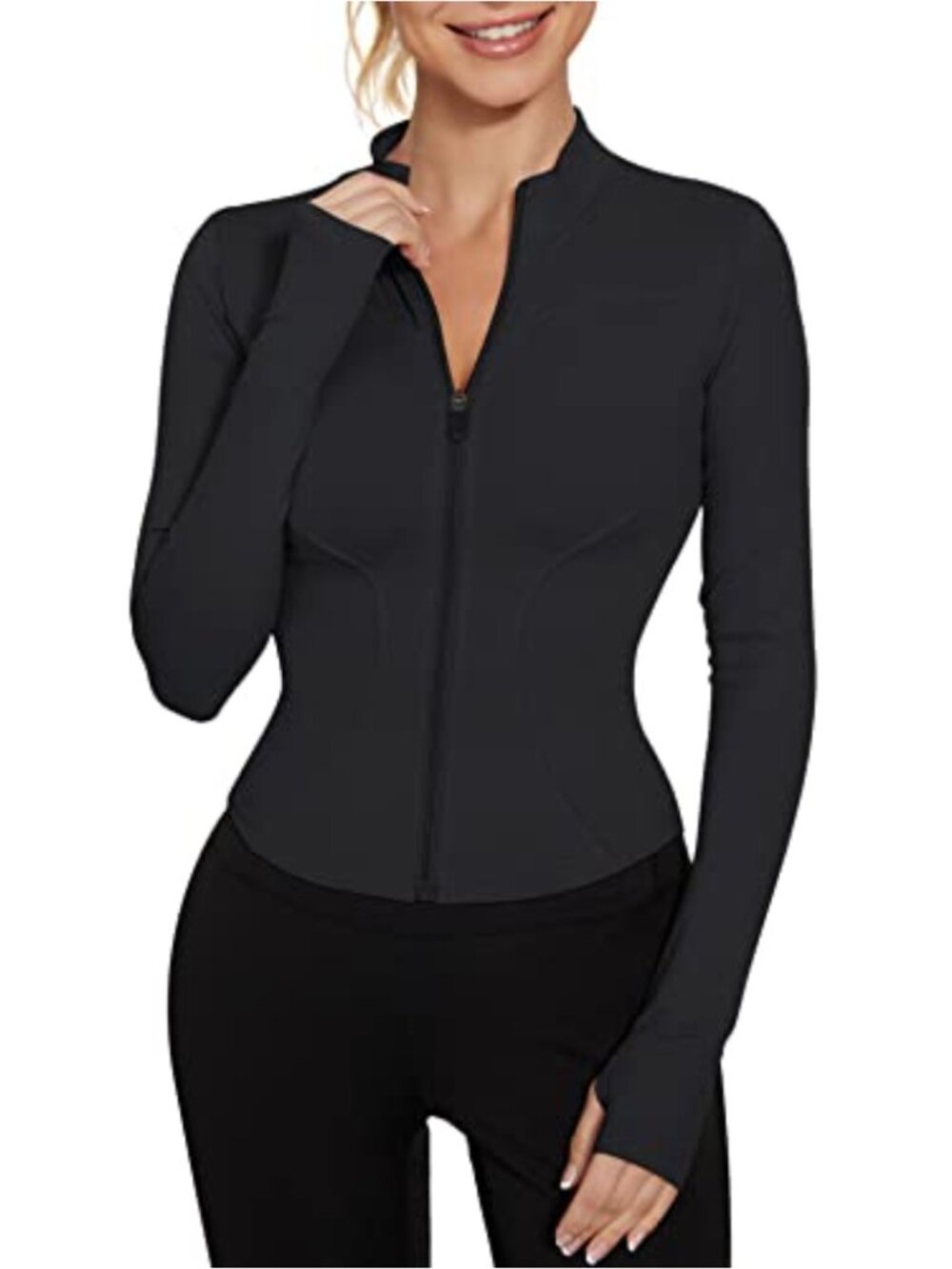 Cropped Zip Up Workout Jacket Athletic Track Top Lightweight High Stretch Thumb